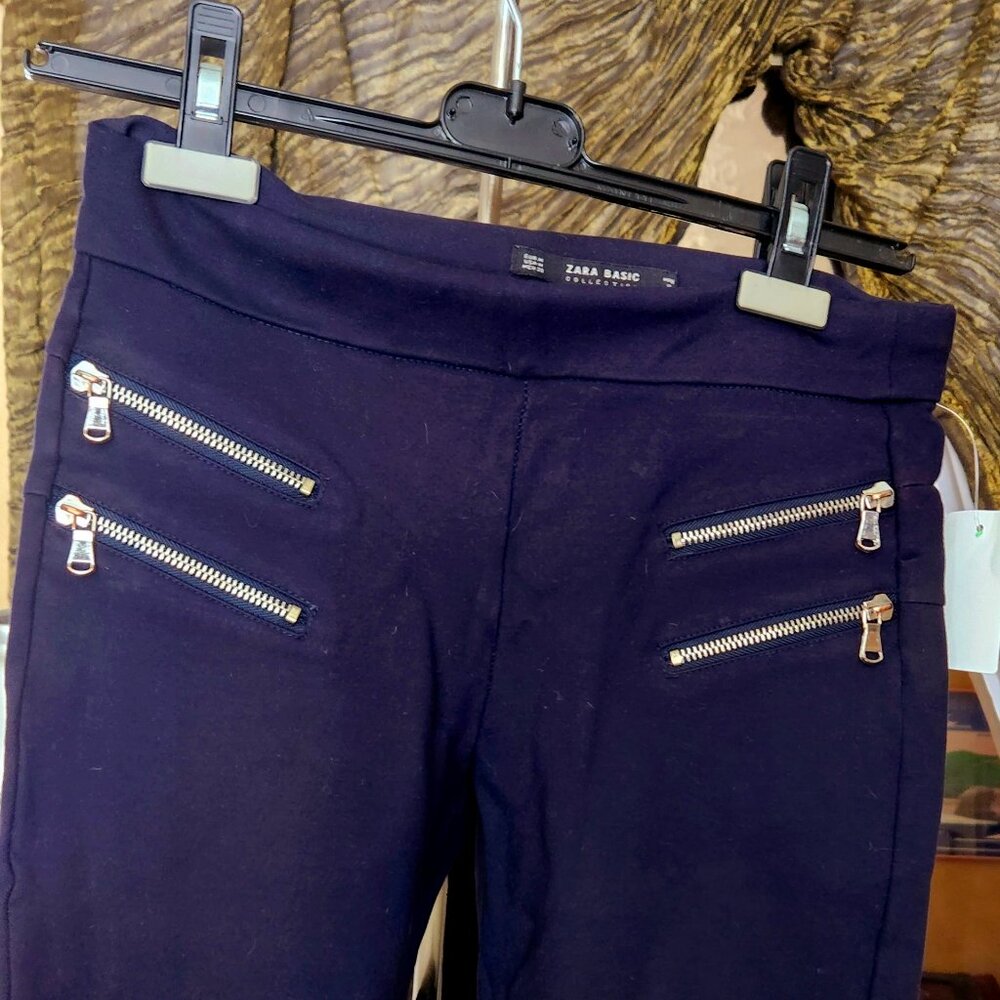 B24 Funky Zara Basic Collection Faux 4 Zipper Tres Skinny Stretchy Pants Sz M